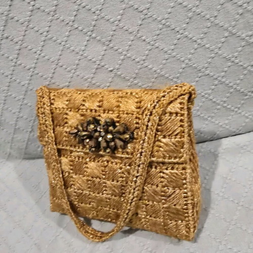 Women's handheld evening bag handmade from gold thread like new
