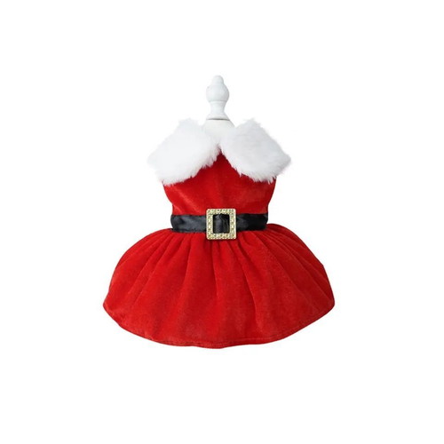 Santa Girl dog dress new, red velvet with black belt and white fur