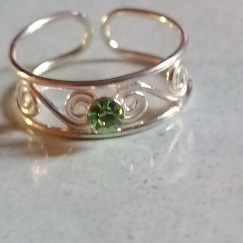 Silver 925 ankle ring with spirals and green rhinestones new
