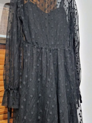 Strap dress with sheer overlay, 2 pieces, like new, black, size L