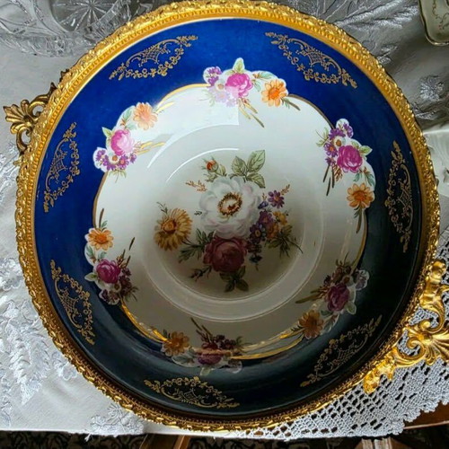 Vintage porcelain bowl Scherzer Bavaria with brass base like new