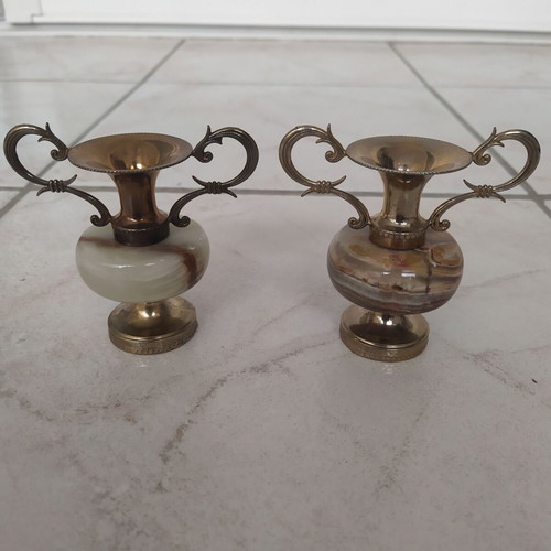Decorative amphorae set of 4 made of brass and onyx like new