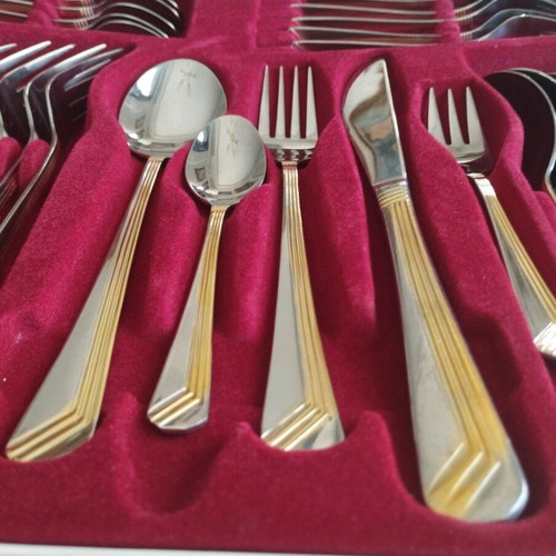 Cutlery set 30 pieces Rostfrei Germany like new with gold stripe