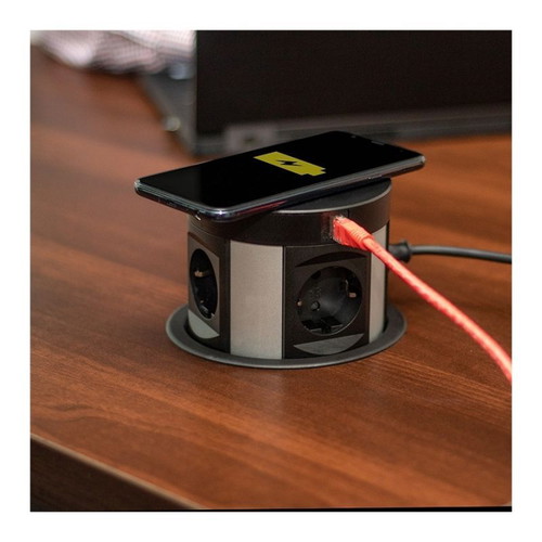 Πρίζα γραφείου Design Light MULTIBOX καινούργια, 4xDE, USB, USB-C, QI, RJ45, 2μ, μαύρο