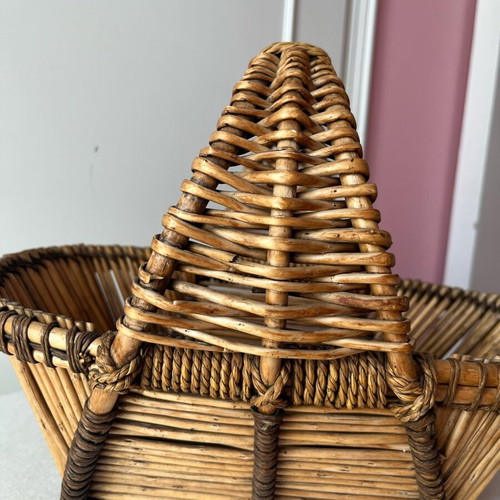 Vintage handmade basket from natural bamboo and rattan used