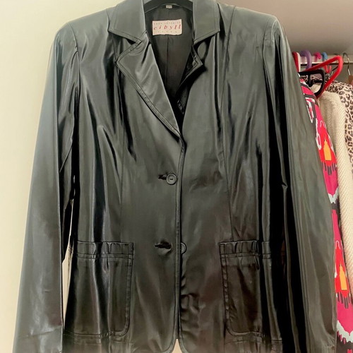 Cibyll jeans jacket black shiny faux leather size Medium