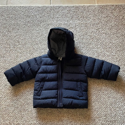 Baby winter coat Petit bateau blue size 12 months like new