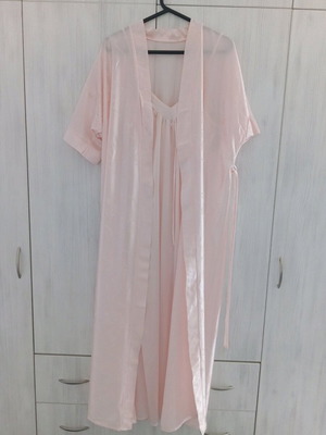 Set nightgown and long robe pink-salmon like new
