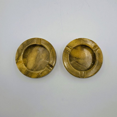 Alabaster ashtrays used, set of 2, handmade Greek