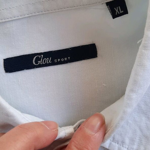 Men's short-sleeve shirt Glou XL white 55% linen 45% cotton like new