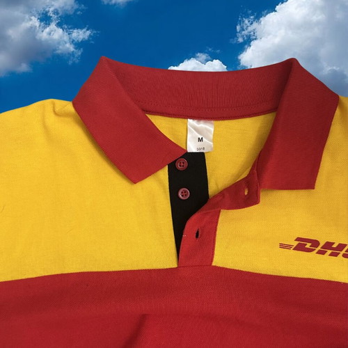 Vintage DHL Promo Polo Shirt like new, color-block red and yellow, size M