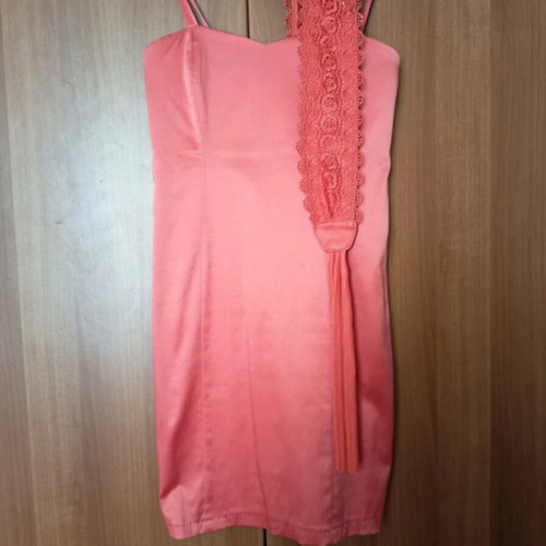 Satin dress with belt, coral color, size M