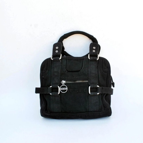Diesel Vintage Black Canvas Handbag used with Embossed Logo Y2K Style