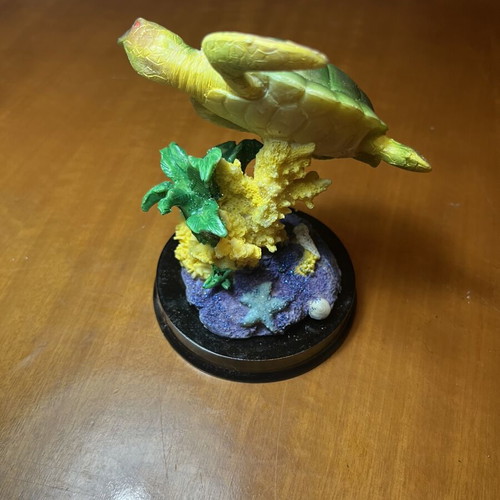 Decorative Sea Turtle Resin Figurine on Coral Base like new