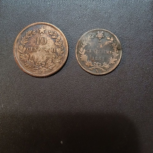 Italy 1862 5 and 10 Centesimi coins