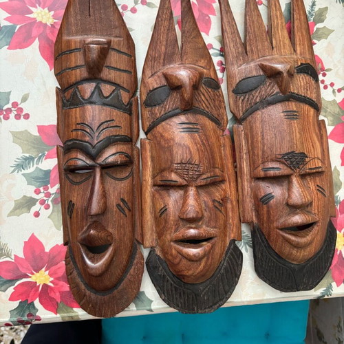 Wooden decorative masks set of 3 like new