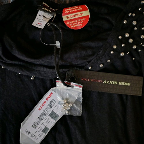 Miss Sixty Dress New Black With Silver Pearls, Size Small