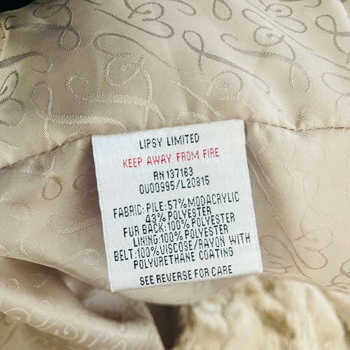 Lipsy Faux Fur Coat camel like new, size UK 8