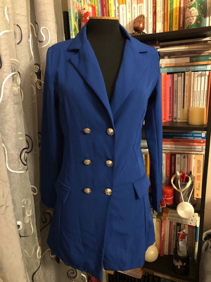 Statement blue electric blazer dress like new with gold buttons