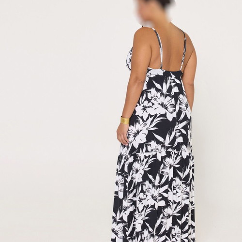 Viscose dress with ruffles floral black and white, new
