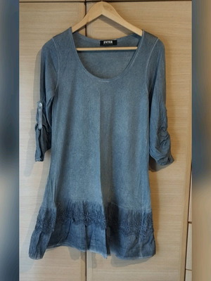 Blouse-dress daily wear like new, gray with lace and sleeve tie
