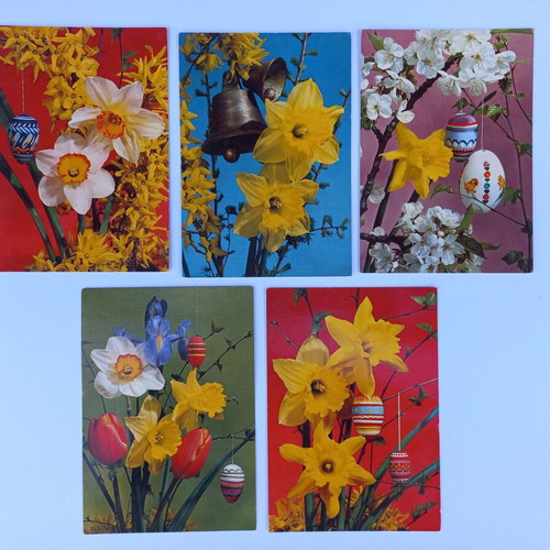 Set of 5 vintage Easter postcards new, 70's decade