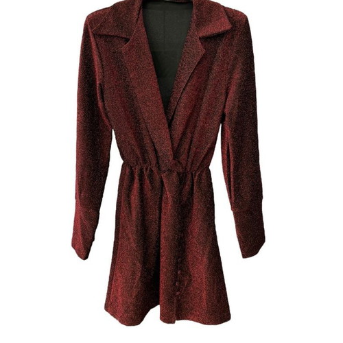 Metallic glitter dress new brick red with decorative buttons