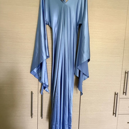 Cruel satin dress Large like new, light blue with bell sleeves