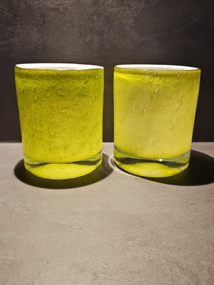Set of 2 solid glass lime green candle holders