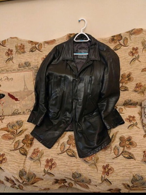 Leather jacket brown XL like new, long