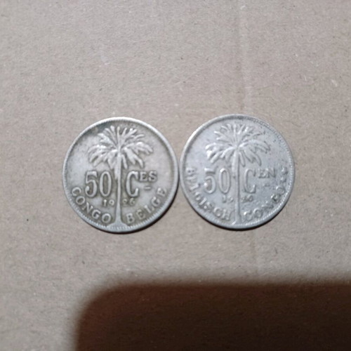 50 Centimes Congo Belge 1926 used, set of 2 coins