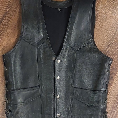 Leather vest new large black hand-painted
