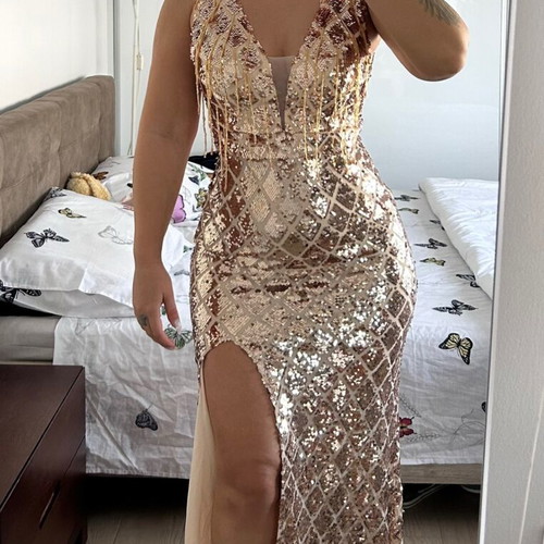 Long dress golden sequins like new, size S