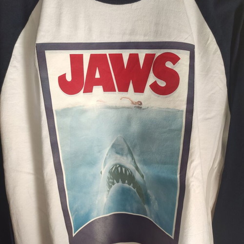 Pull & Bear JAWS long-sleeve raglan T-shirt, white and blue, sizes M-L-XL