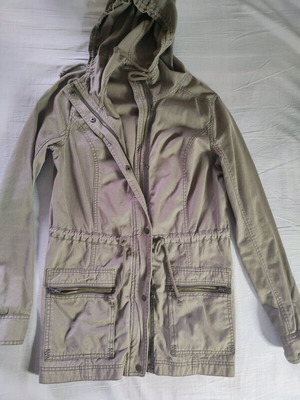Hollister women's cotton parka like new, large, khaki-gray