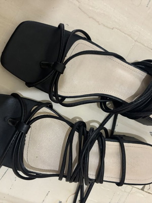 Sandals used, low heel with ankle laces, size 41, black