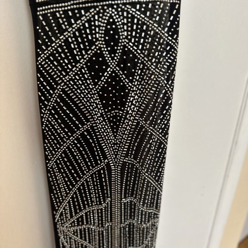 Maxi bodycon dress with straps and geometric strass designs, like new, black