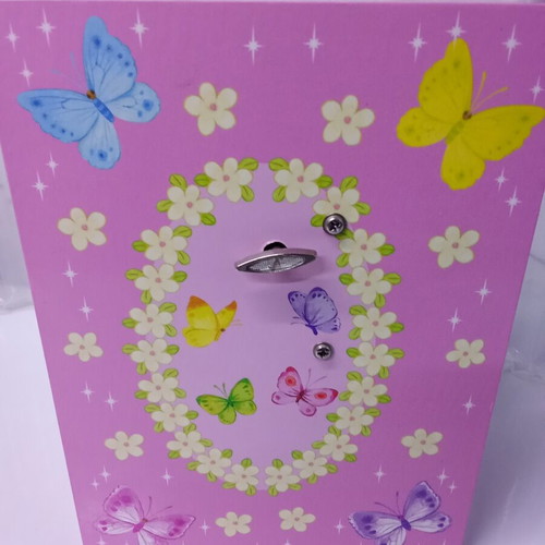 Children's musical jewelry box wardrobe, pink with butterflies
