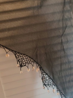 Sheer black triangular shawl like new with shells