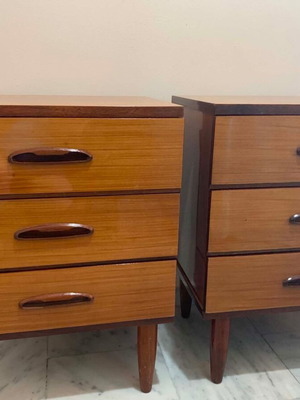 Danish style bedside tables used, teak wood, handmade, 1960s set