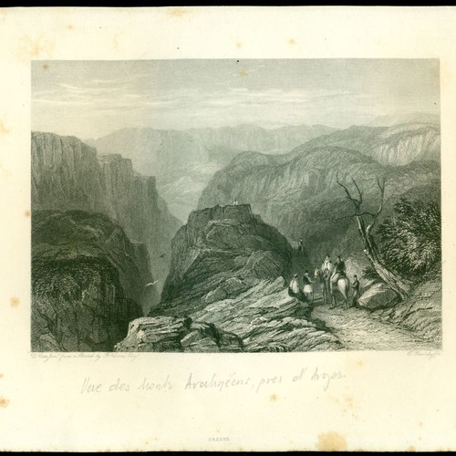 Old engraving 19th century used, Argos region