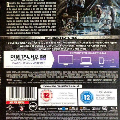 Jurassic World Blu-Ray movie used, English subtitles