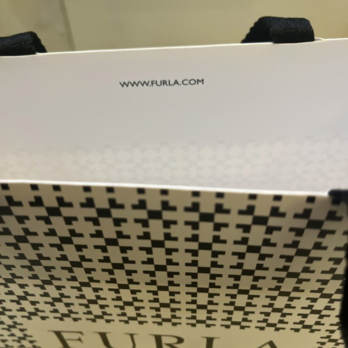 Furla paper bag with black and white geometric design, new