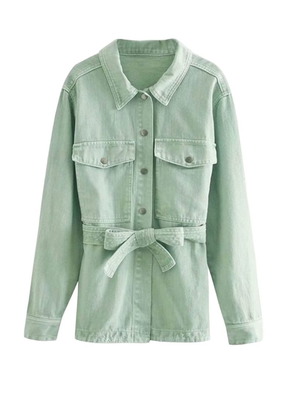 Τζιν τζάκετ Zara μεταχειρισμένο, βαμβακερό, μέντα, μέγεθος XS/M