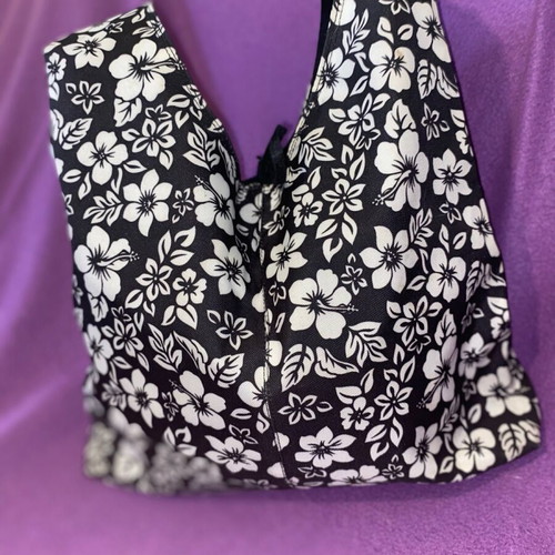 Shoulder bag black and white with flowers, large, like new