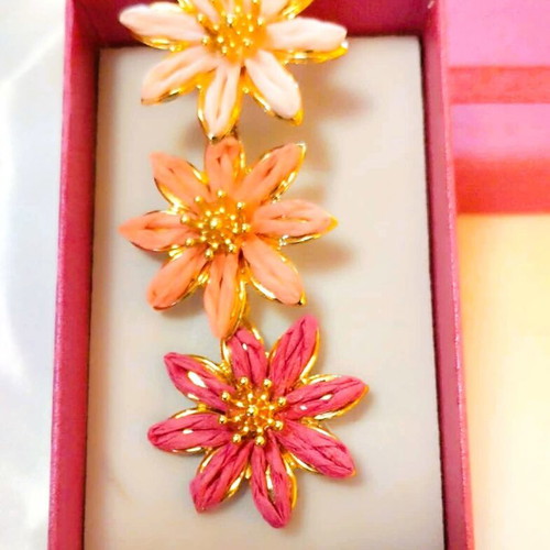 Earrings new with colorful fabric flowers in pink shades