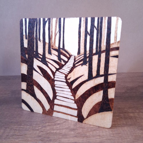 Decorative Handmade Forest Path Woodcut New 16x16 cm