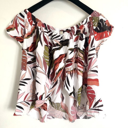 Enzzo Printed Top with Off-Shoulder and Crossover Back, New
