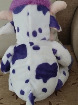 Λούτρινο ζωάκι αγελαδίτσα 30cm σαν καινούργιο, λευκό μωβ