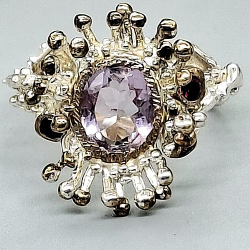 Vintage Sterling Silver Amethyst and Garnet Statement Ring 925 like new